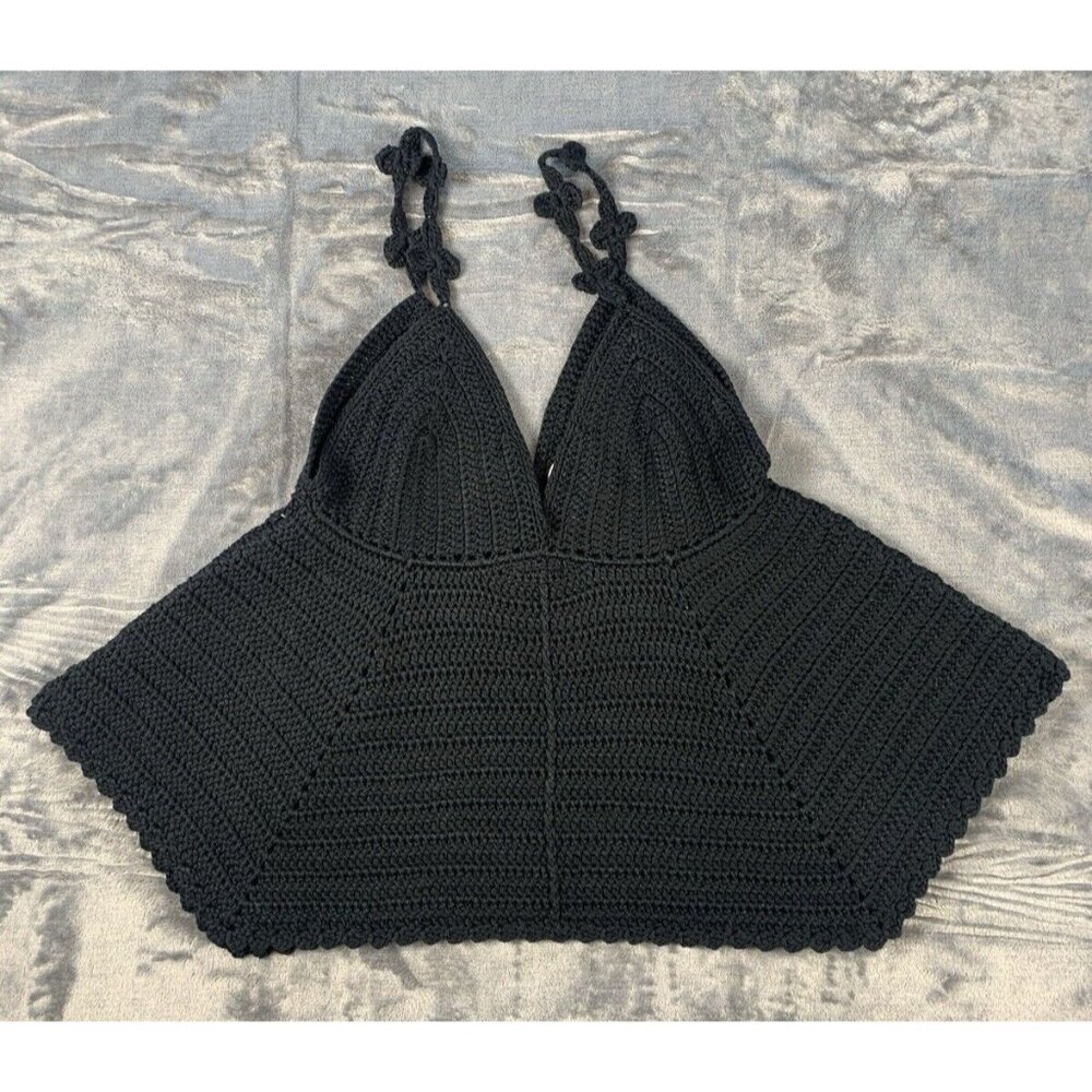 POL Women's Medium Black Crochet Knit Top Cocktail Blouse